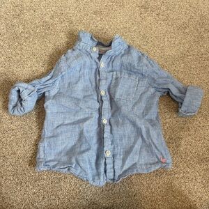 ZARA baby 100% Linen Button-Up Shirt – 2–3Y – blue White gingham girls summer